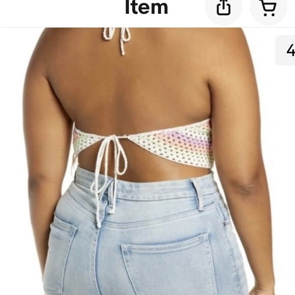 NEW Rainbow crochet Halter Top Multi Color Striped backless tie Size 3X - Picture 2 of 7